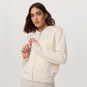 NEW Vuori Émilie Full Zip Cashmere Rib Hoodie in Porcelain